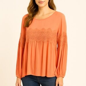 Skylar & Jade Coral Boho Lace Peasant Top